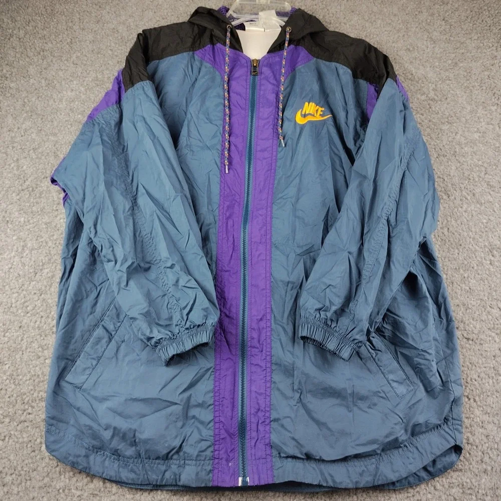 VTG Nike Windbreaker Jacket Youth 14-16 Teal Purple Hooded 90s Y2K